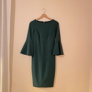 NWOT Calvin Klein Sheath Dress Bell Sleeves Dark Green 2